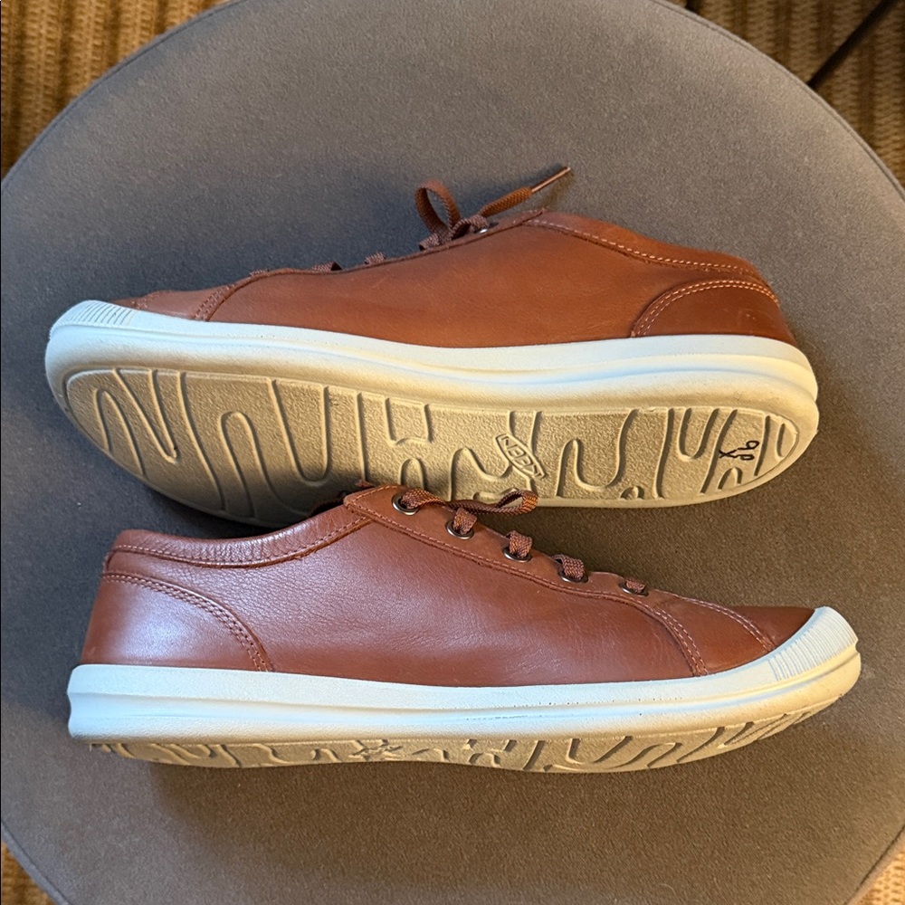 Keen Lorelai Cognac Brown Leather Casual Lace-Up Womens 9 Sneakers Outdoors - Picture 6 of 9